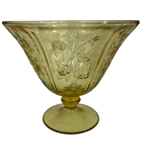 𝅺1930'S Federal Glass Company Cabbage Rose Yellow Candy Dish - Picture 4 of 9